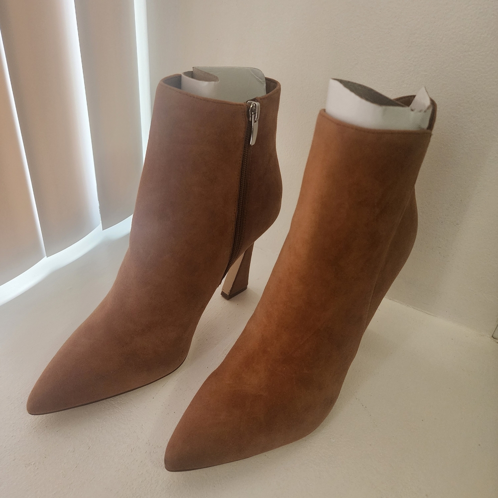 Nine West Pointed Toe Suede Ankle Booties - Tan Brown